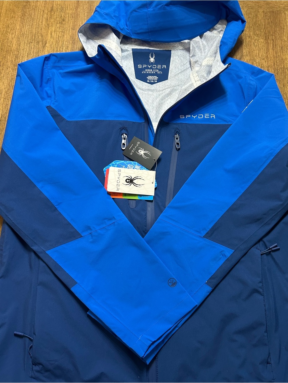 Spyder Men’s Waterproof Hooded Rain Jacket Royal Blue Medium NWT - Picture 2 of 6